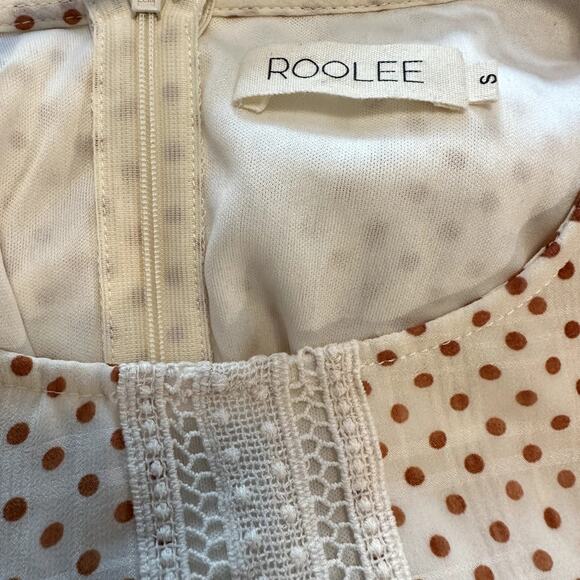 Roolee Dress Polka Dot Lace Trim Cottage Style Short Sleeve Back Zip White Small - Picture 3 of 5